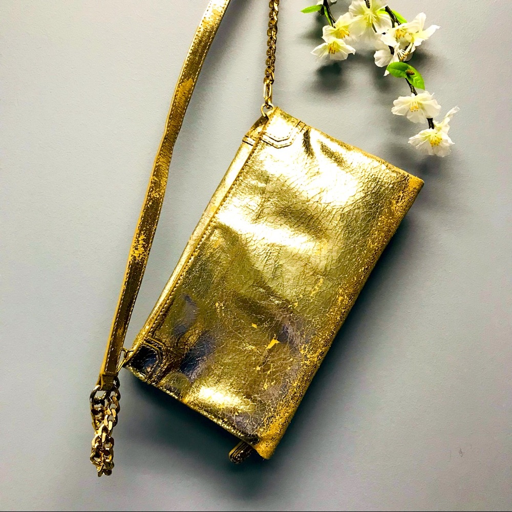 Alice + Olivia by Stacey Bendet Rare Womens Purse Gold Metallic Crossbody Clutch